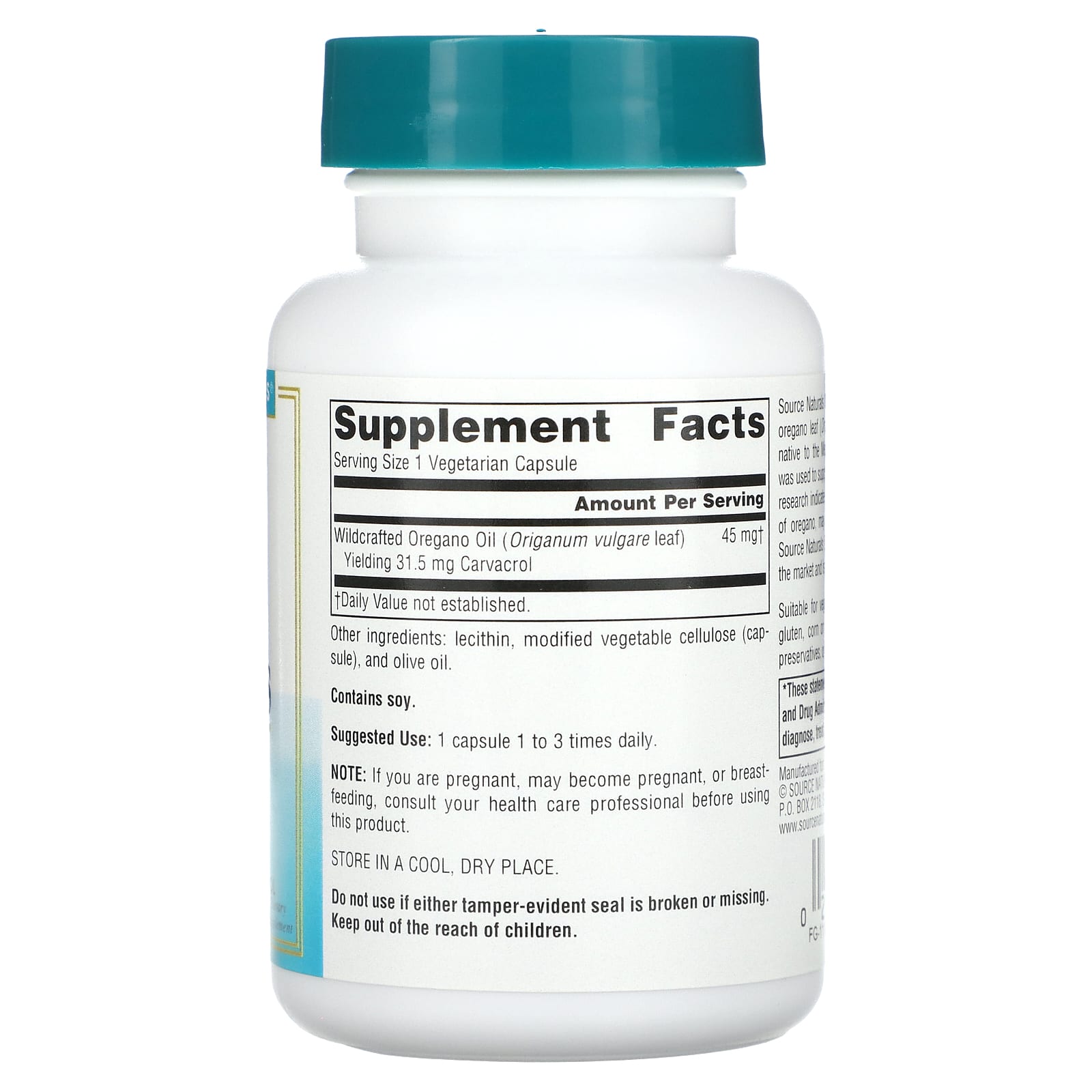 Source Naturals, Wellness, Oil of Oregano, 45 mg, 60 Vegetarian Capsules