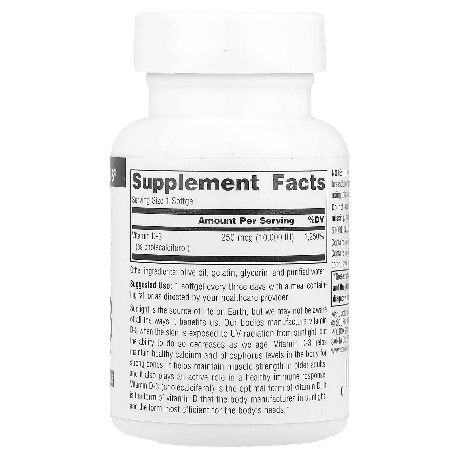 Source Naturals, Vitamin D-3, 250 mcg (10,000 IU), 120 Softgels - Image 2