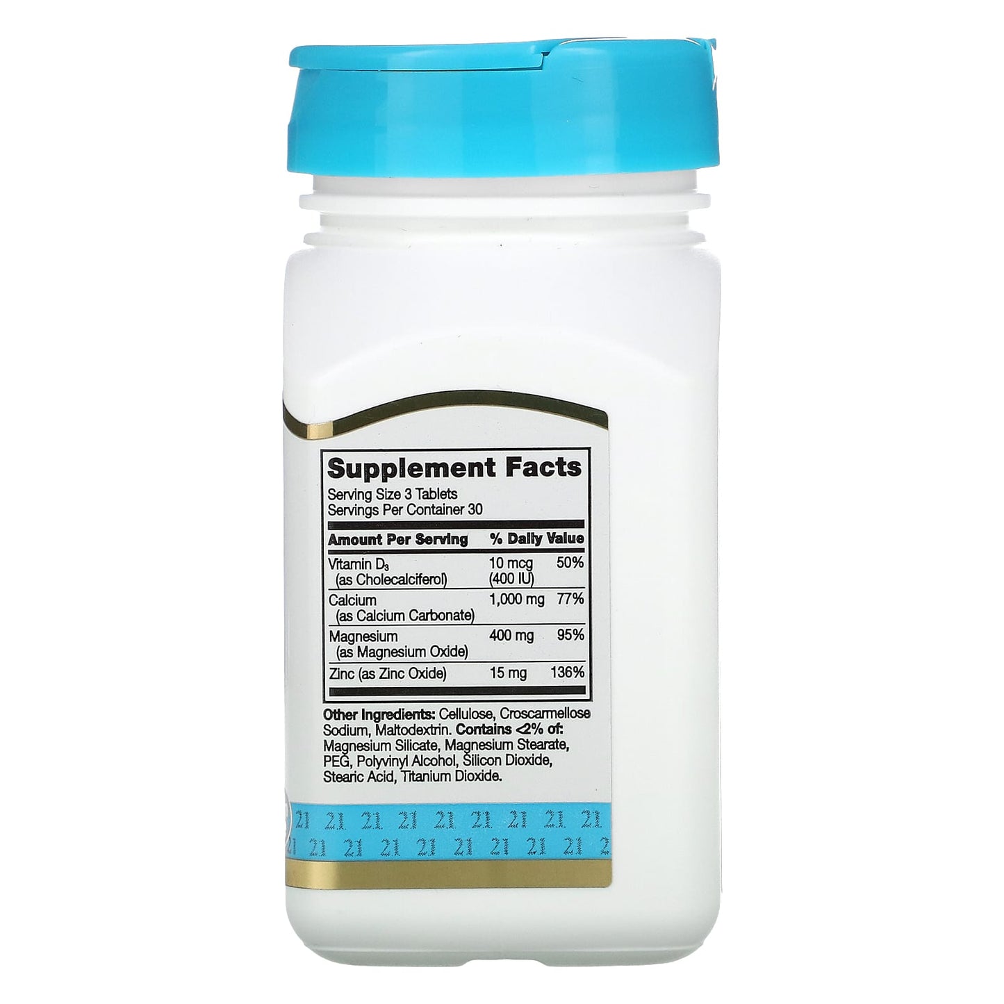 Calcium, Magnesium, Zinc & D3 Supplement - 90 Tablets, Gluten Free - Image 2