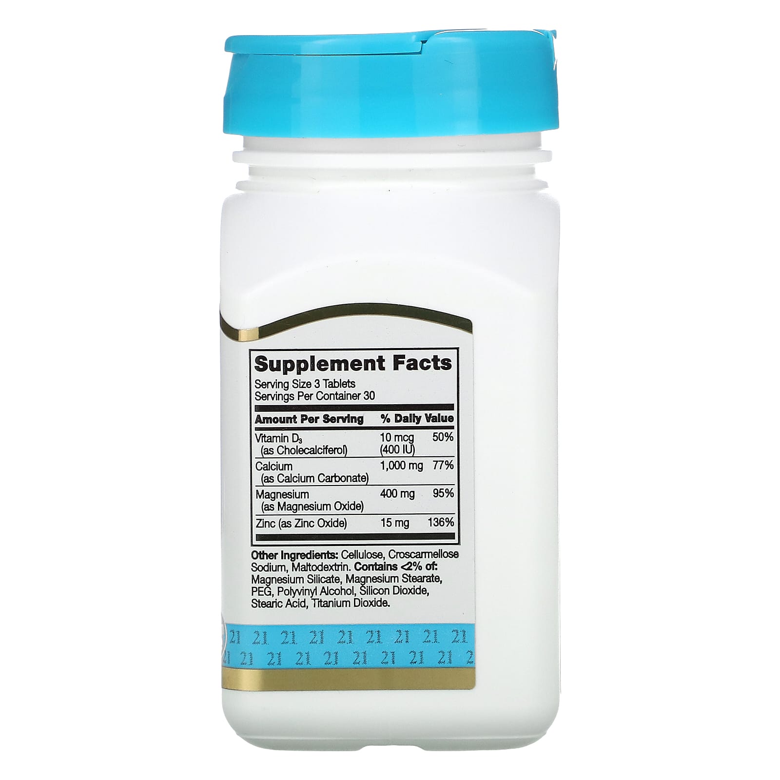 Calcium, Magnesium, Zinc & D3 Supplement - 90 Tablets, Gluten Free - Image 2