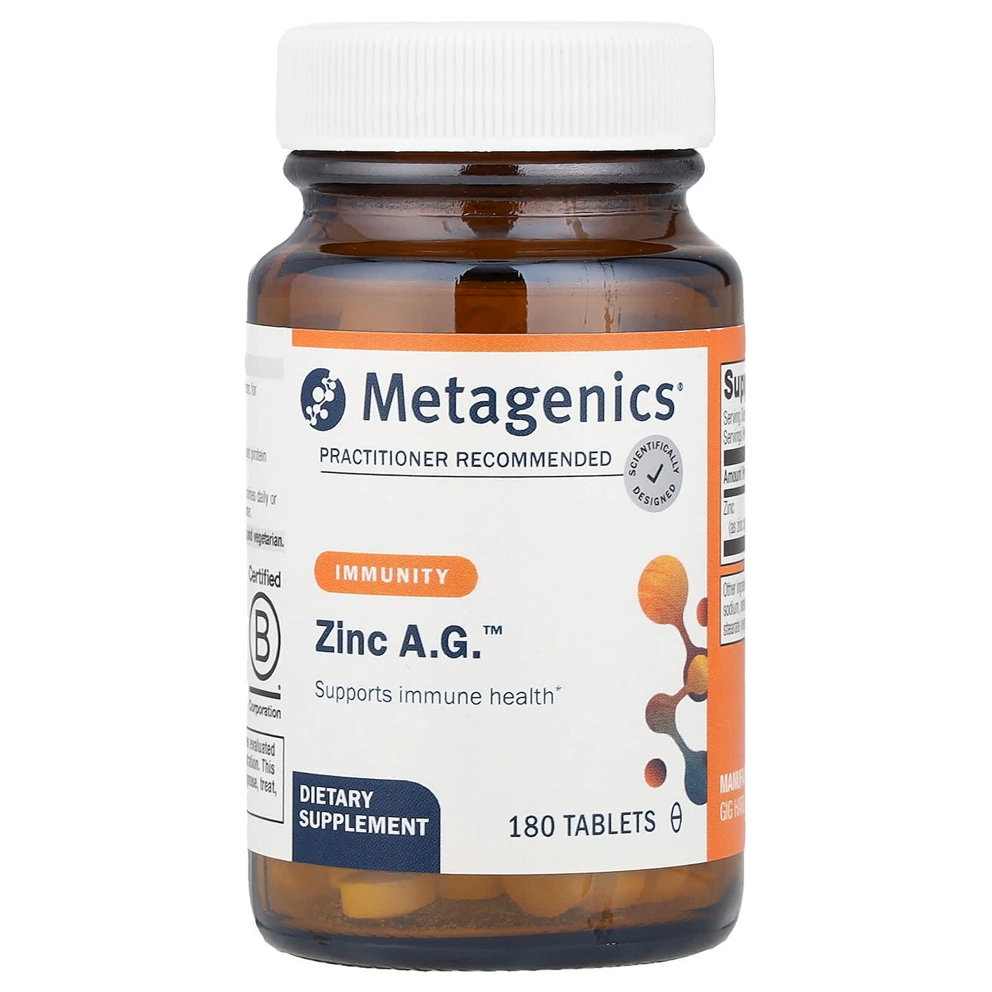 Metagenics, Zinc A.G.™, Immunity, 20 mg, 180 Tablets - Image 1