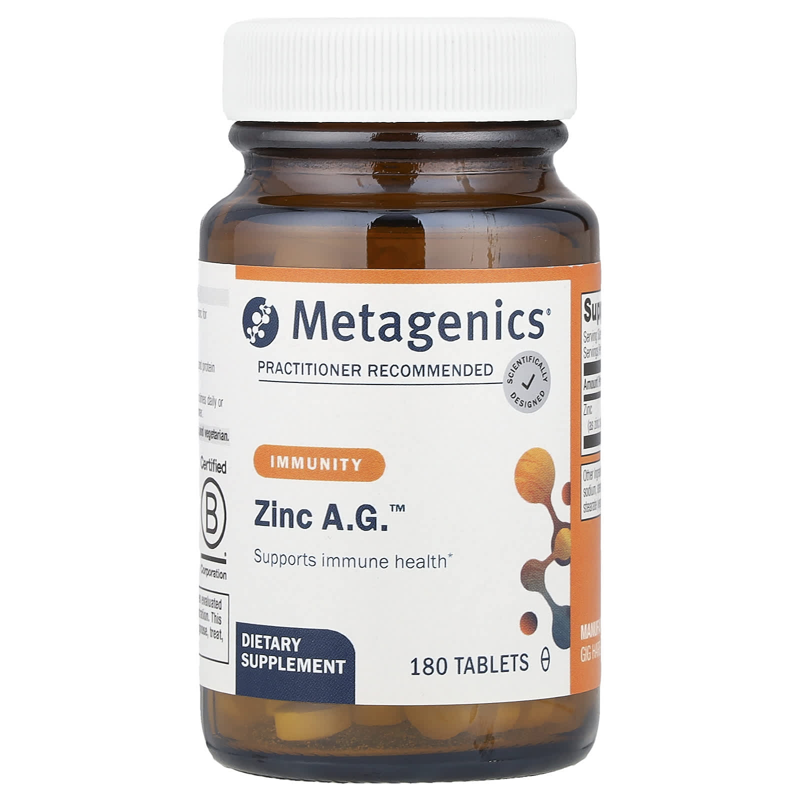 Metagenics, Zinc A.G.™, Immunity, 20 mg, 180 Tablets - Image 1