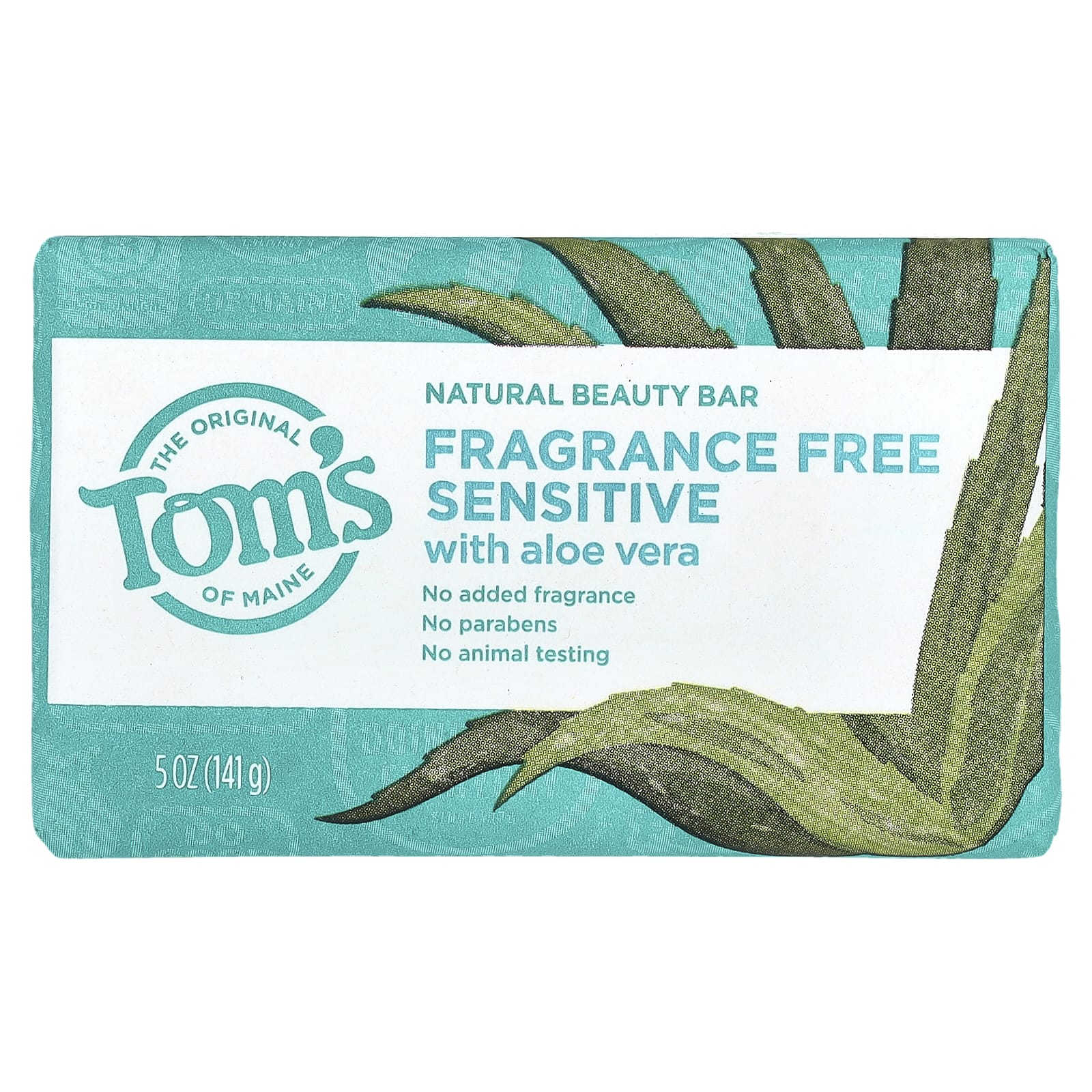 Tom's of Maine, Natural Beauty Bar Soap with Aloe Vera, Fragrance-Free, Sensitive, 5 oz (141 g) - Image 1