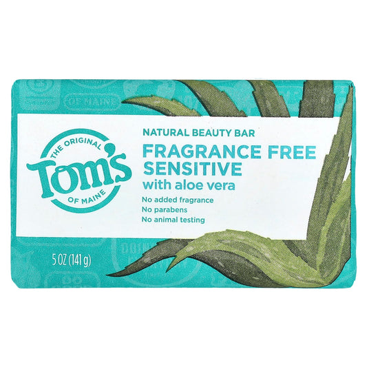 Tom's of Maine, Natural Beauty Bar Soap with Aloe Vera, Fragrance-Free, Sensitive, 5 oz (141 g) - Image 1