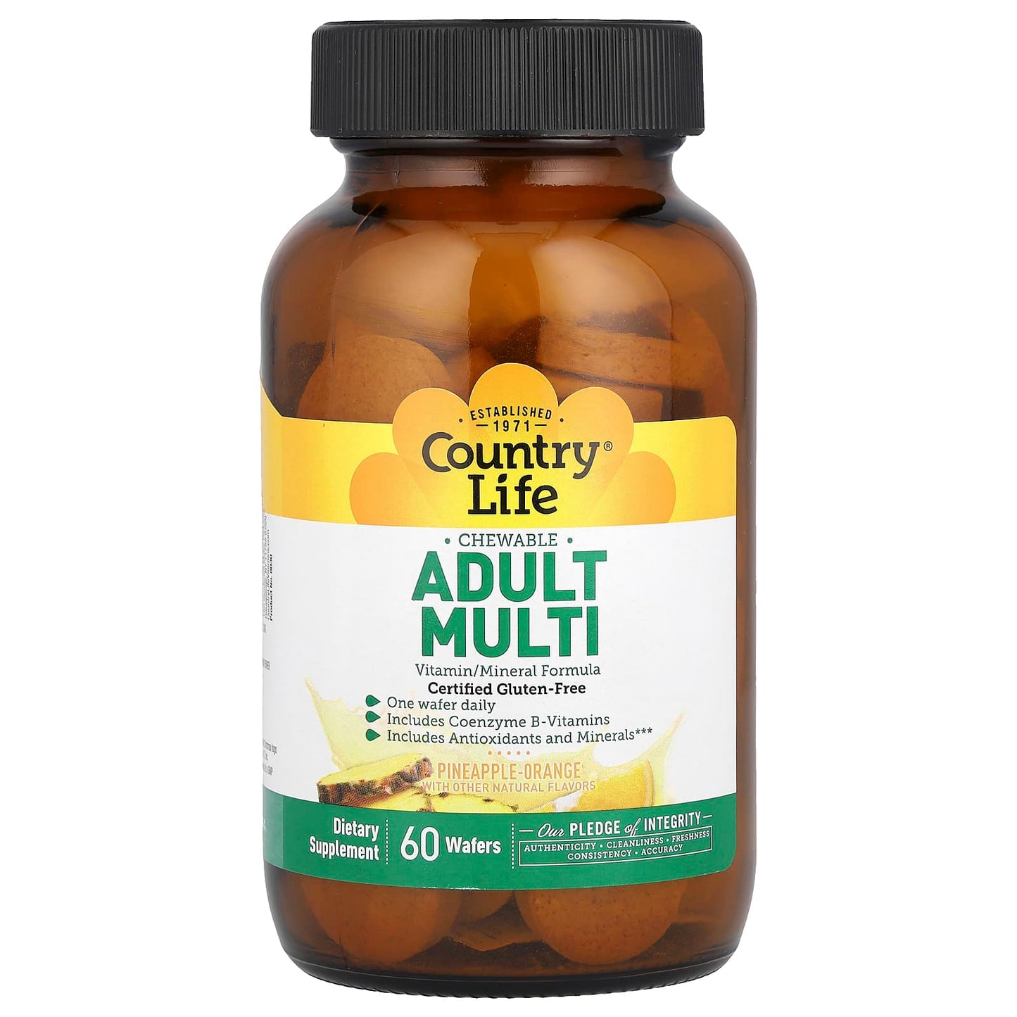 Country Life Adult Multivitamin, Chewable, Pineapple-Orange, 60 Wafers - Image 1
