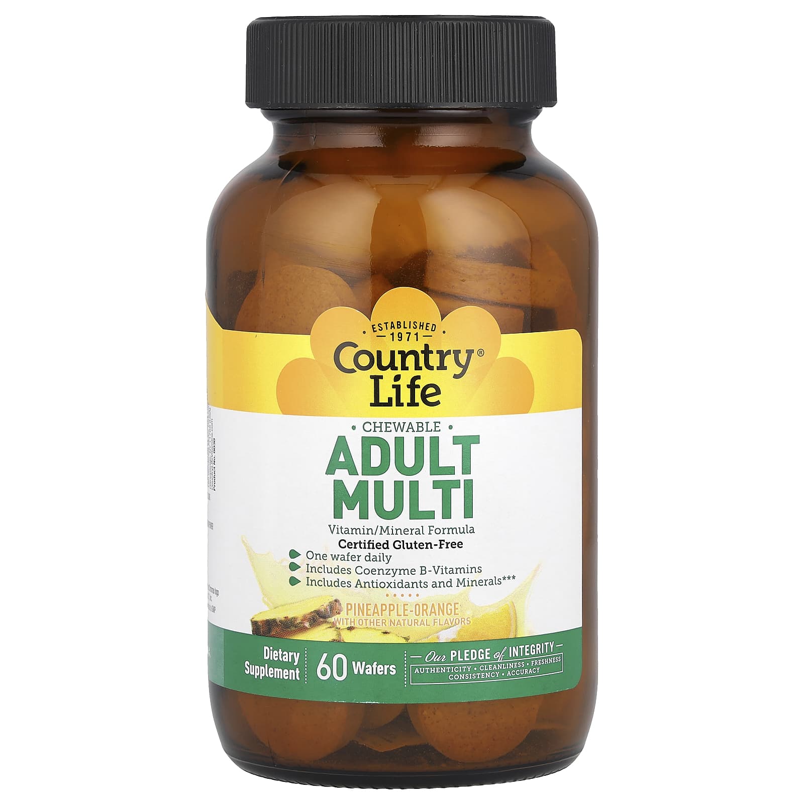 Country Life Adult Multivitamin, Chewable, Pineapple-Orange, 60 Wafers - Image 1