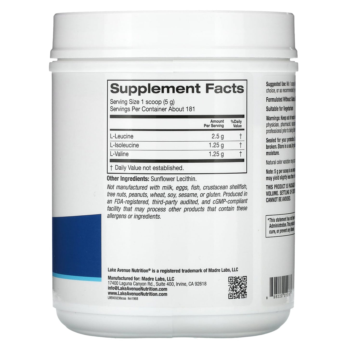 Unflavored BCAA Powder by California Gold Nutrition for Muscle Recovery - Image 2