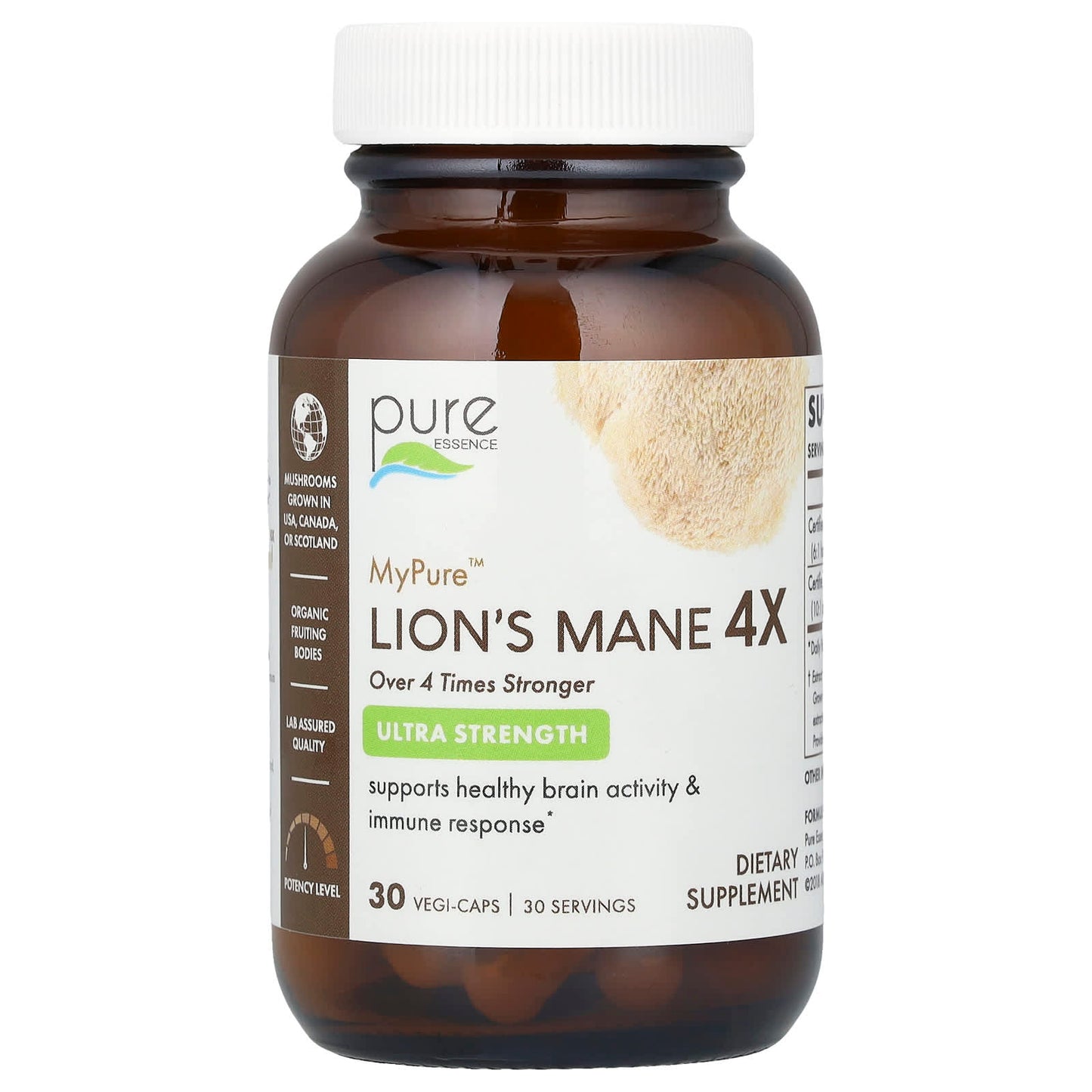 Pure Essence, MyPure™, Lion's Mane 4X, Ultra Strength, 30 Vegi-Caps - Image 1