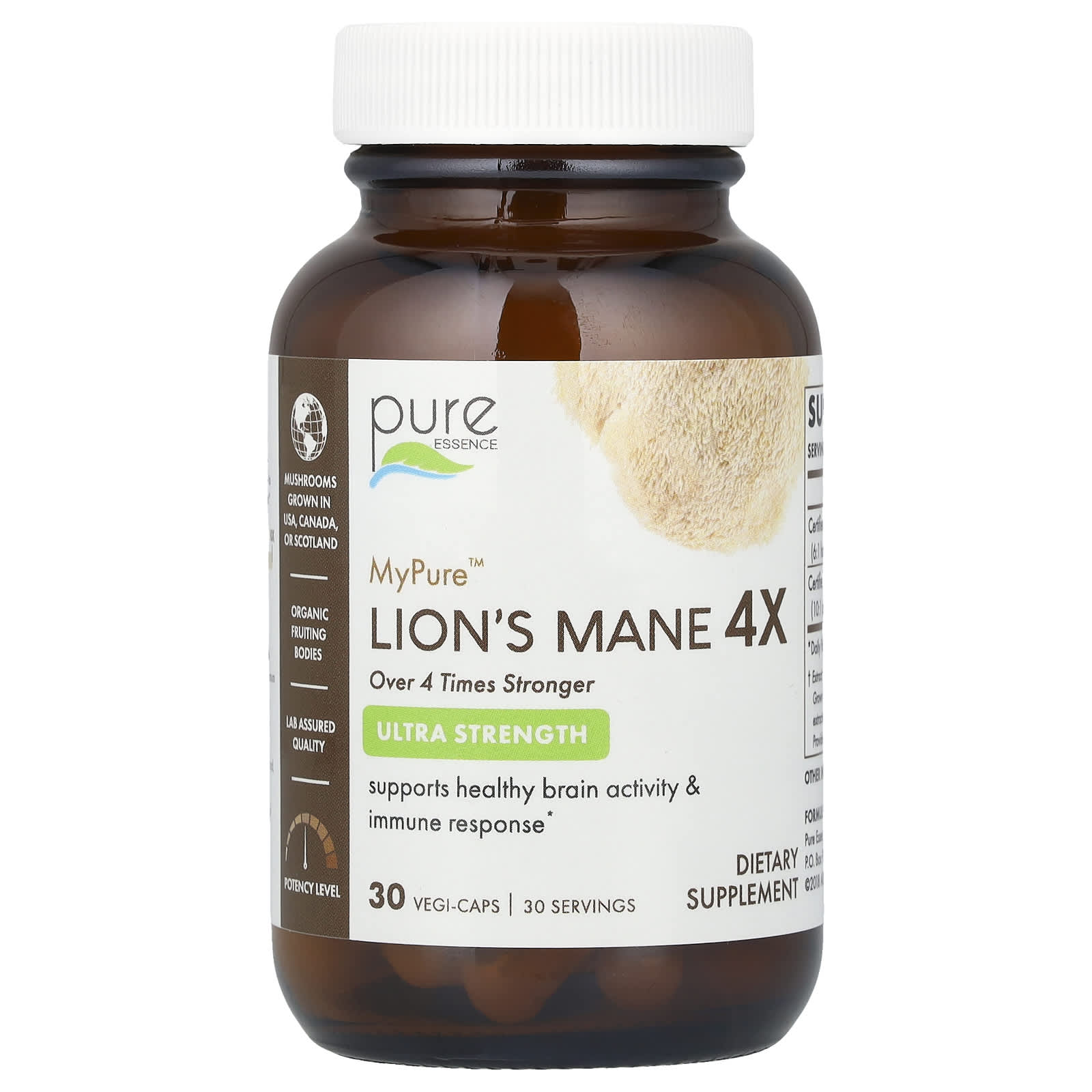 Pure Essence, MyPure™, Lion's Mane 4X, Ultra Strength, 30 Vegi-Caps - Image 1