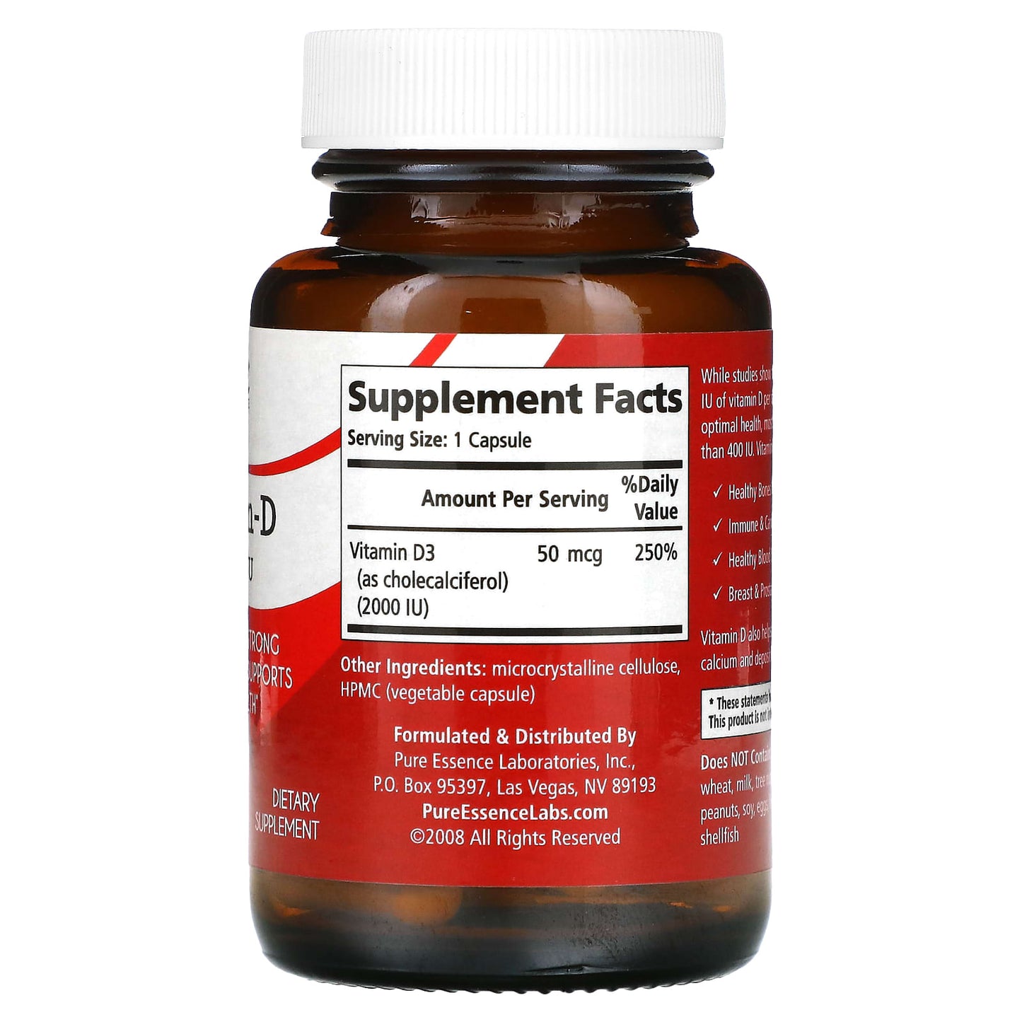 Pure Essence, Vitamin-D, 2,000 IU, 30 Vegi-Caps - Image 2