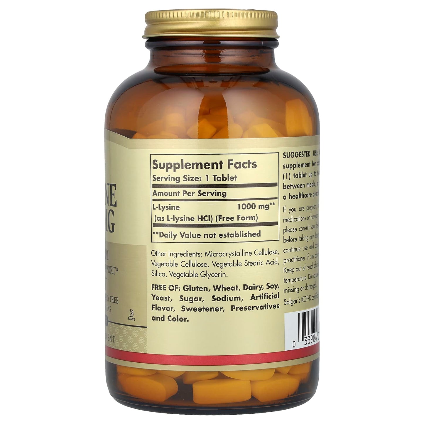 Solgar, L-Lysine, Free Form, 1,000 mg, 250 Tablets