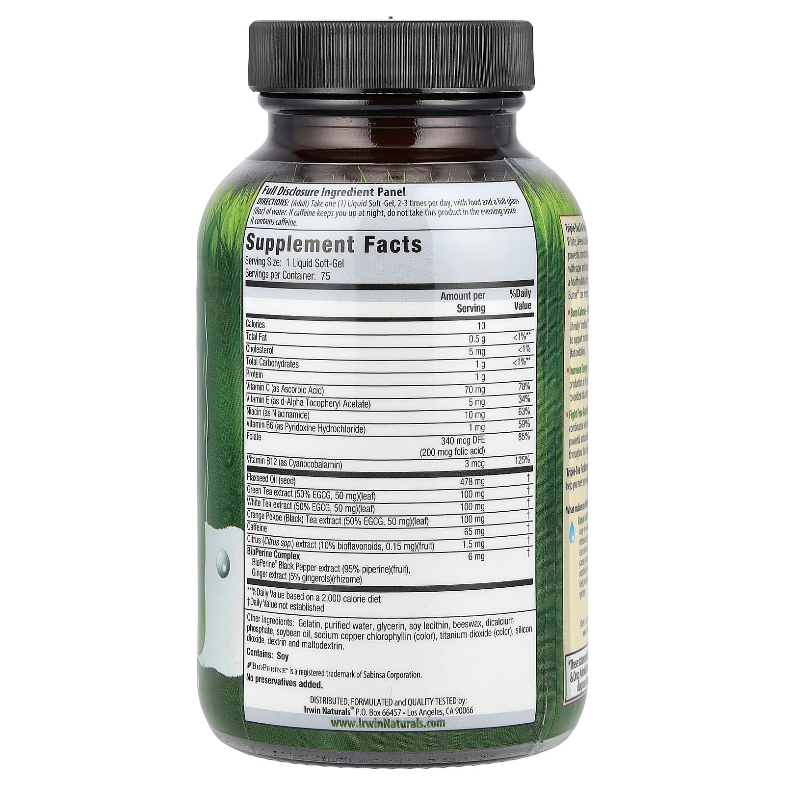 Irwin Naturals Triple-Tea Fat Burner Liquid Softgels for Weight Loss - Image 2