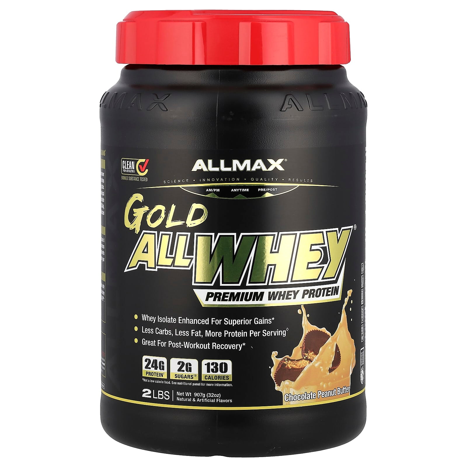 ALLMAX Gold AllWhey Premium Whey Protein, Chocolate Peanut Butter, 2 lbs - Image 1