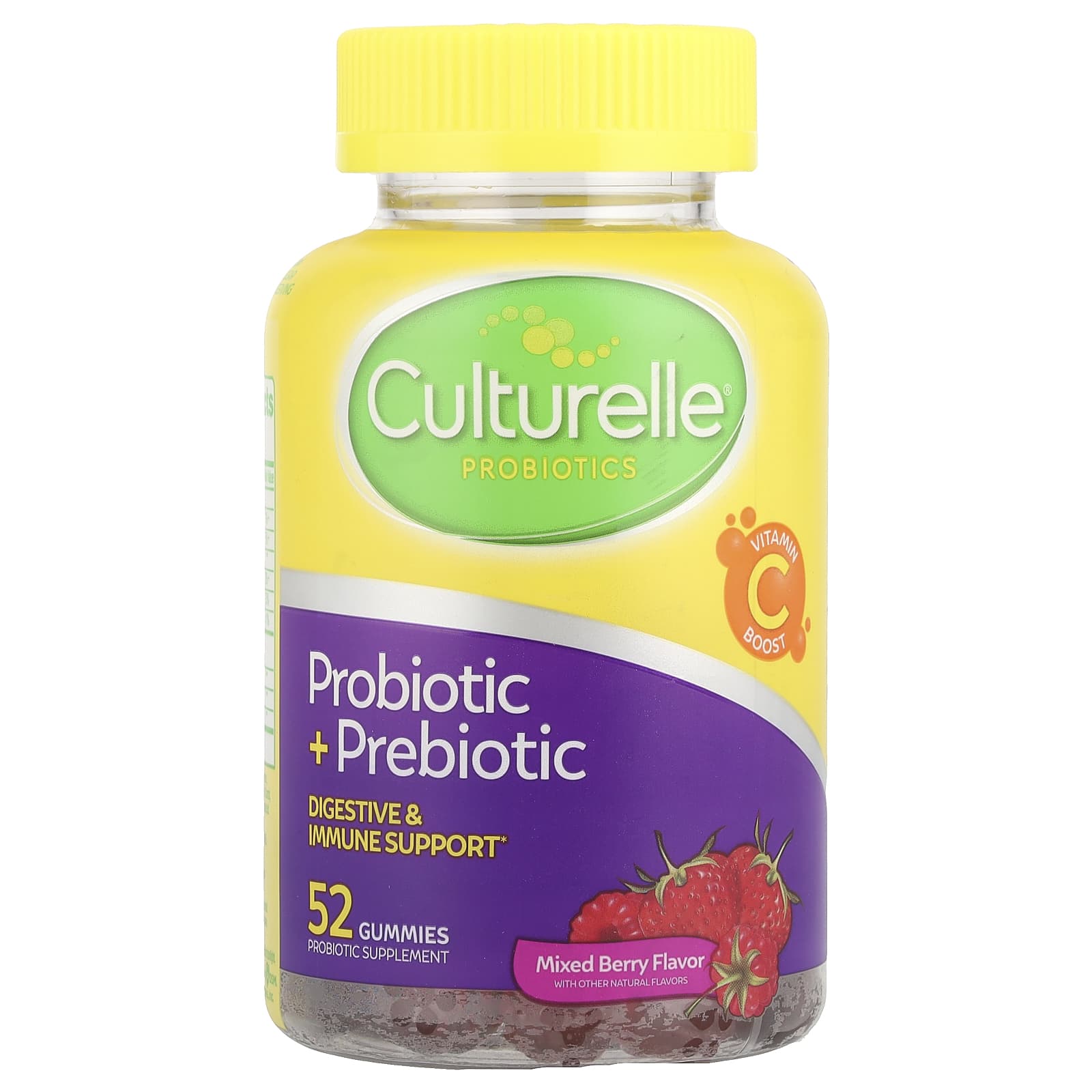Culturelle, Probiotic + Prebiotic Gummies, Mixed Berry, 52 Gummies