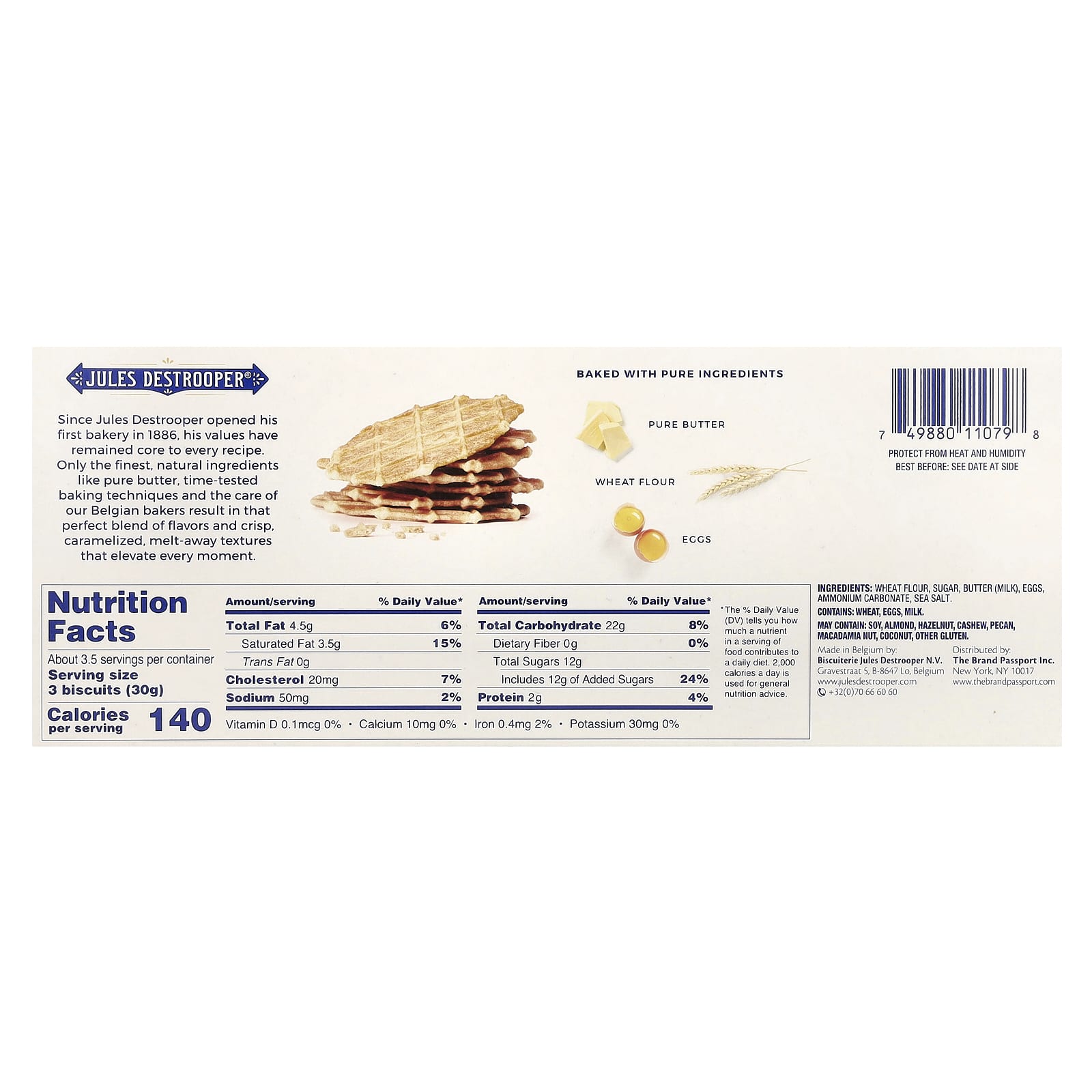 Jules Destrooper, Butter Crisps Cookies, 3.5 oz (100 g)