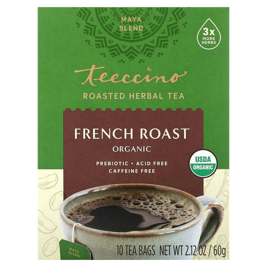 Teeccino, Organic Roasted Herbal Tea, French Roast, Caffeine Free, 10 Tea Bags, 2.12 oz (60 g) - Image 1