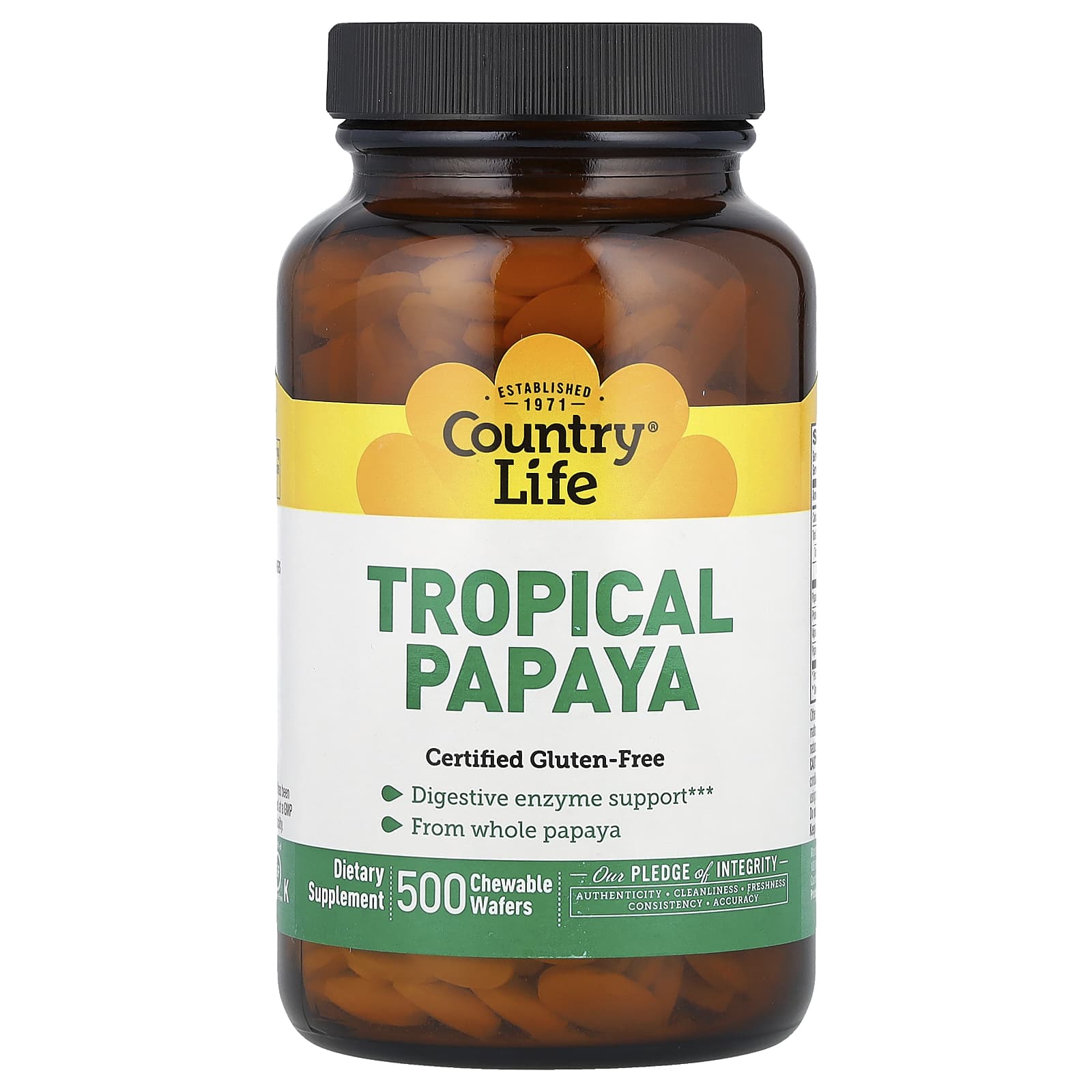 Country Life Tropical Papaya Digestive Enzyme Support, 500 Chewable Wafers - Image 1