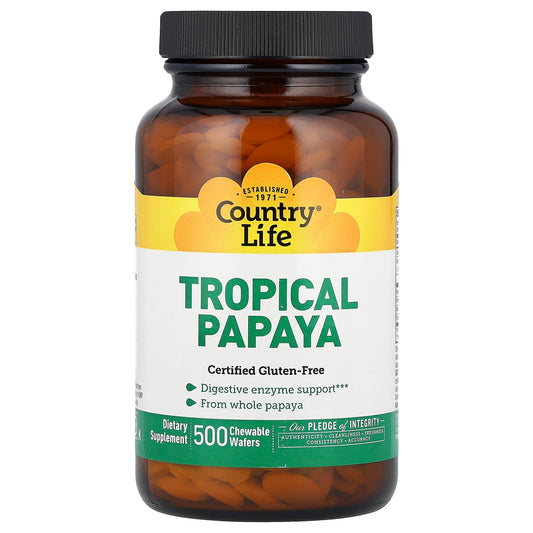 Country Life Tropical Papaya Digestive Enzyme Support, 500 Chewable Wafers - Image 1
