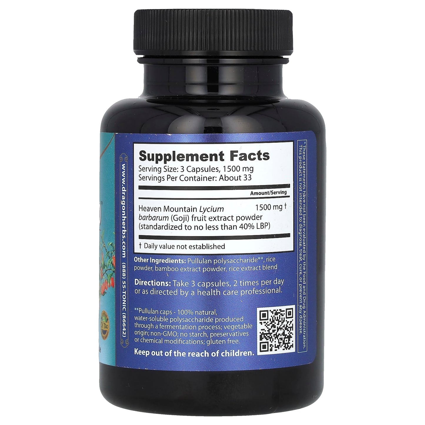 Dragon Herbs Goji LBP-40, 500mg, 100 Vegan Capsules for Healthy Aging - Image 2