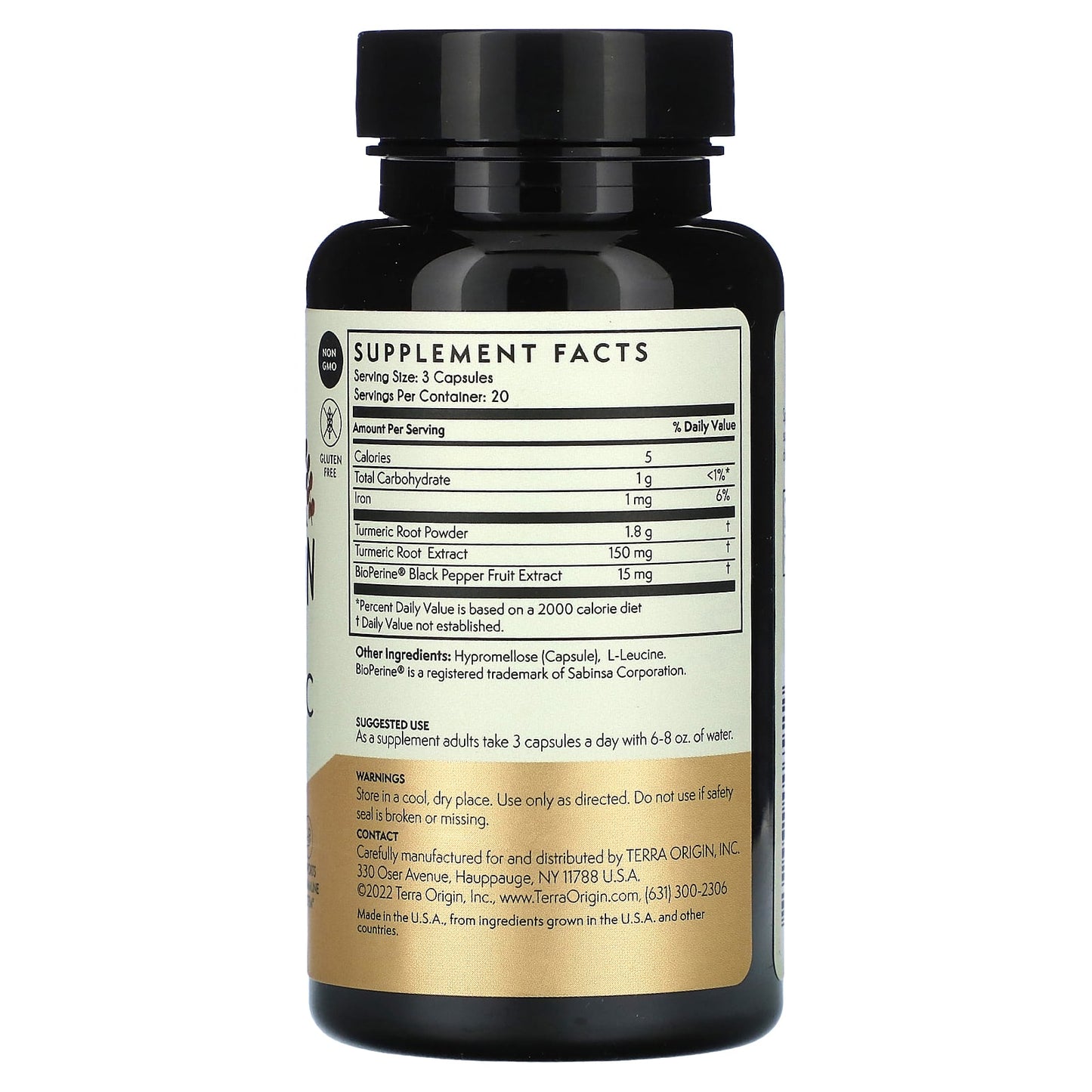 Terra Origin, Turmeric With BioPerine, 60 Vegetable Capsules - Image 2