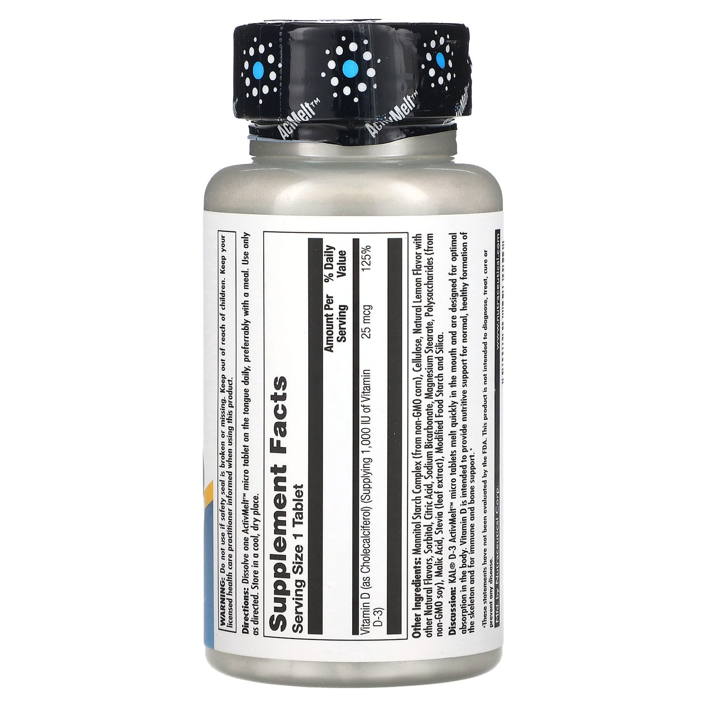 KAL, D-3, Lemon Meringue, 25 mcg (1,000 IU), 100 Micro Tablets - Image 2