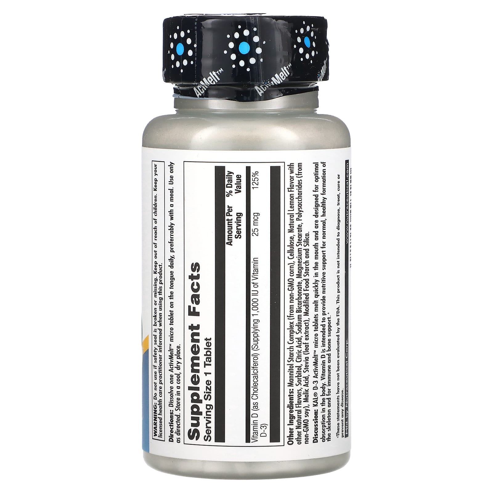 KAL, D-3, Lemon Meringue, 25 mcg (1,000 IU), 100 Micro Tablets - Image 2