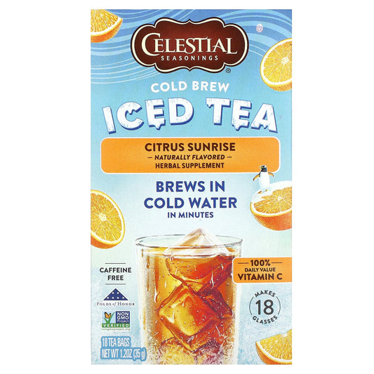 Citrus Sunrise Cold Brew Tea, Caffeine Free, 18 Tea Bags, Celestial Seasonings - Image 1