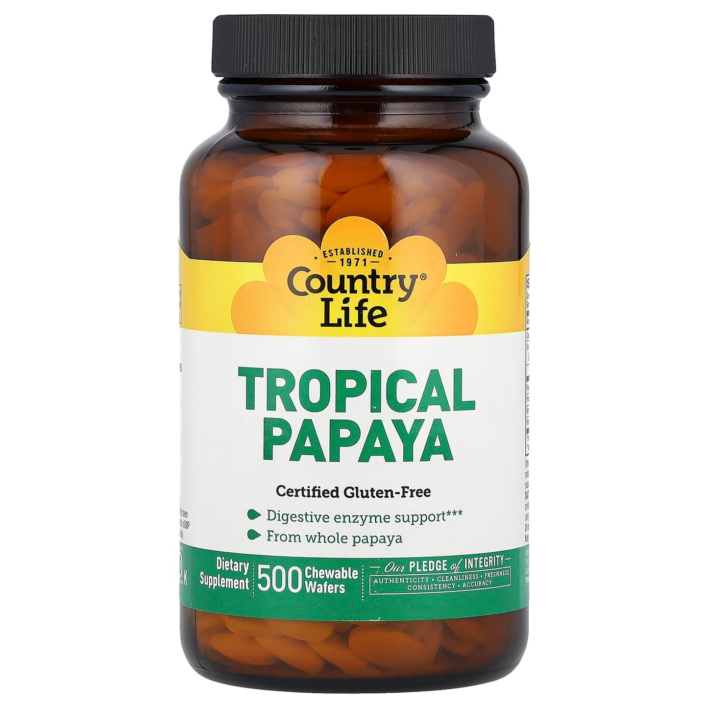 Country Life Tropical Papaya Digestive Enzyme Support, 500 Chewable Wafers - Image 1