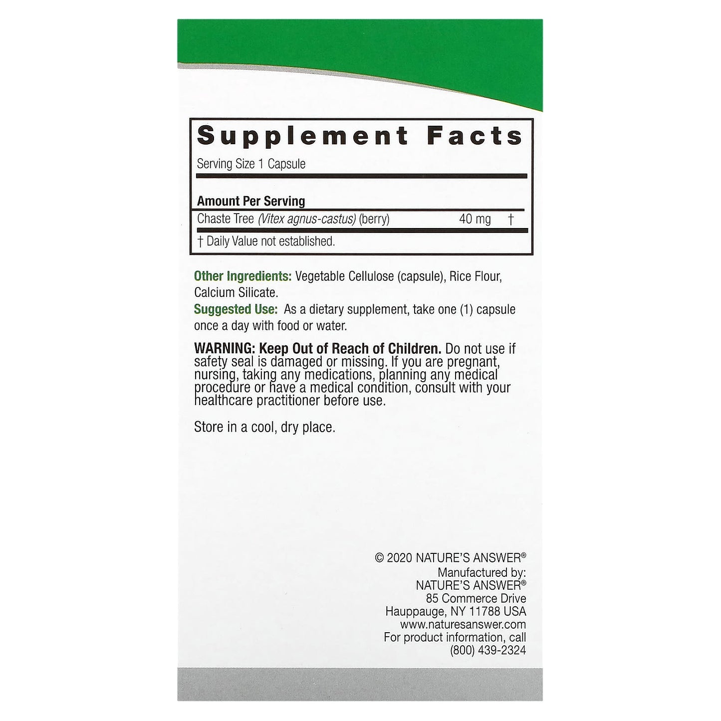 Nature's Answer, Vitex, Agnus-Castus Chaste Tree Berry, 40 mg, 90 Vegetarian Capsules - Image 2