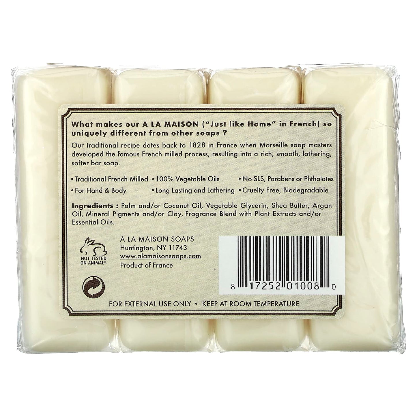 French Milled Soap Bars for Hand & Body, Oat Milk, 4-Pack - Image 2