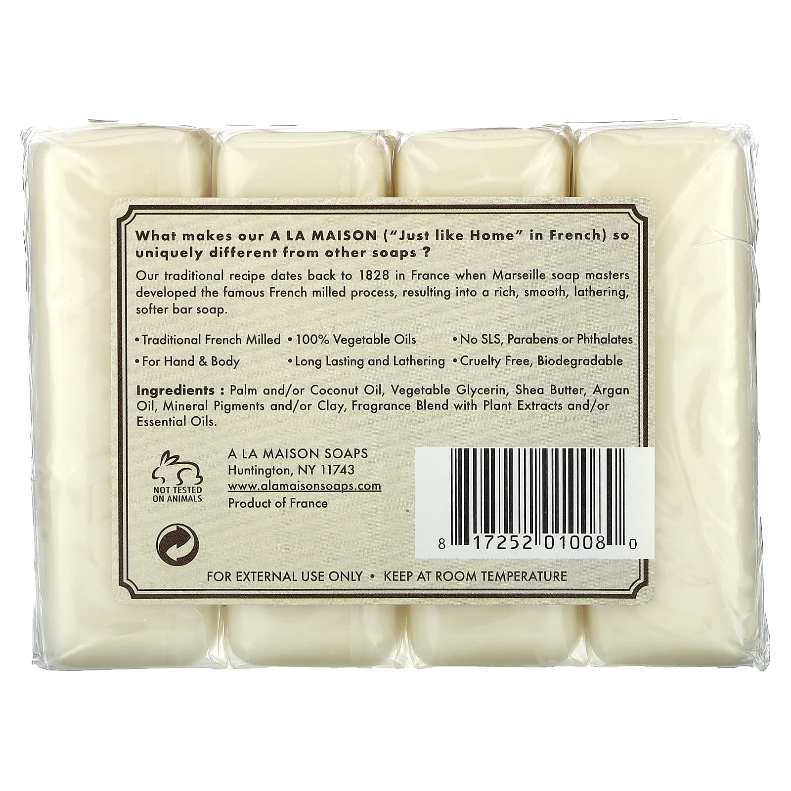 French Milled Soap Bars for Hand & Body, Oat Milk, 4-Pack - Image 2