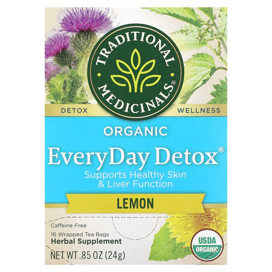 Traditional Medicinals, Organic EveryDay Detox, Lemon, Caffeine Free, 16 Wrapped Tea Bags, 0.85 oz (24 g) - Image 1