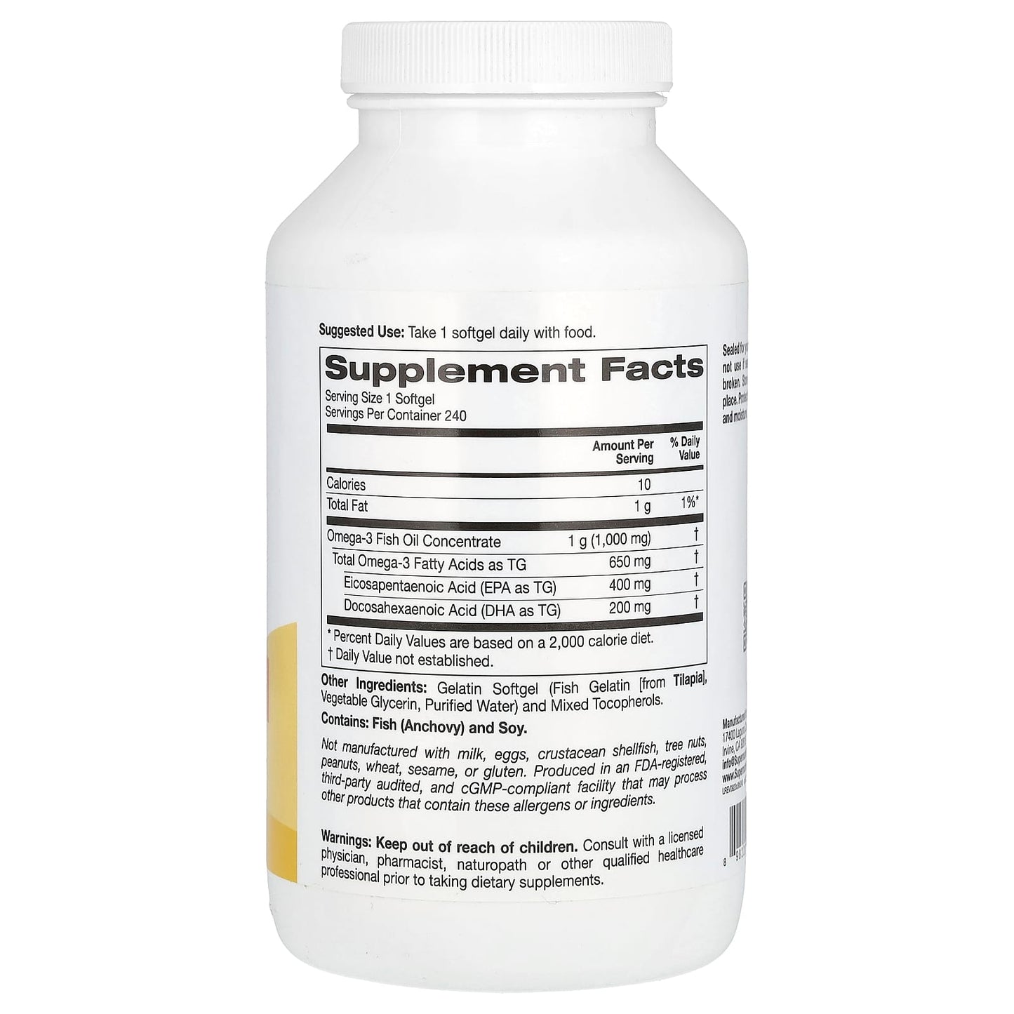 Omega-3 Supplements, Super Nutrition, 1000mg Fish Oil, 240 Softgels - Image 2