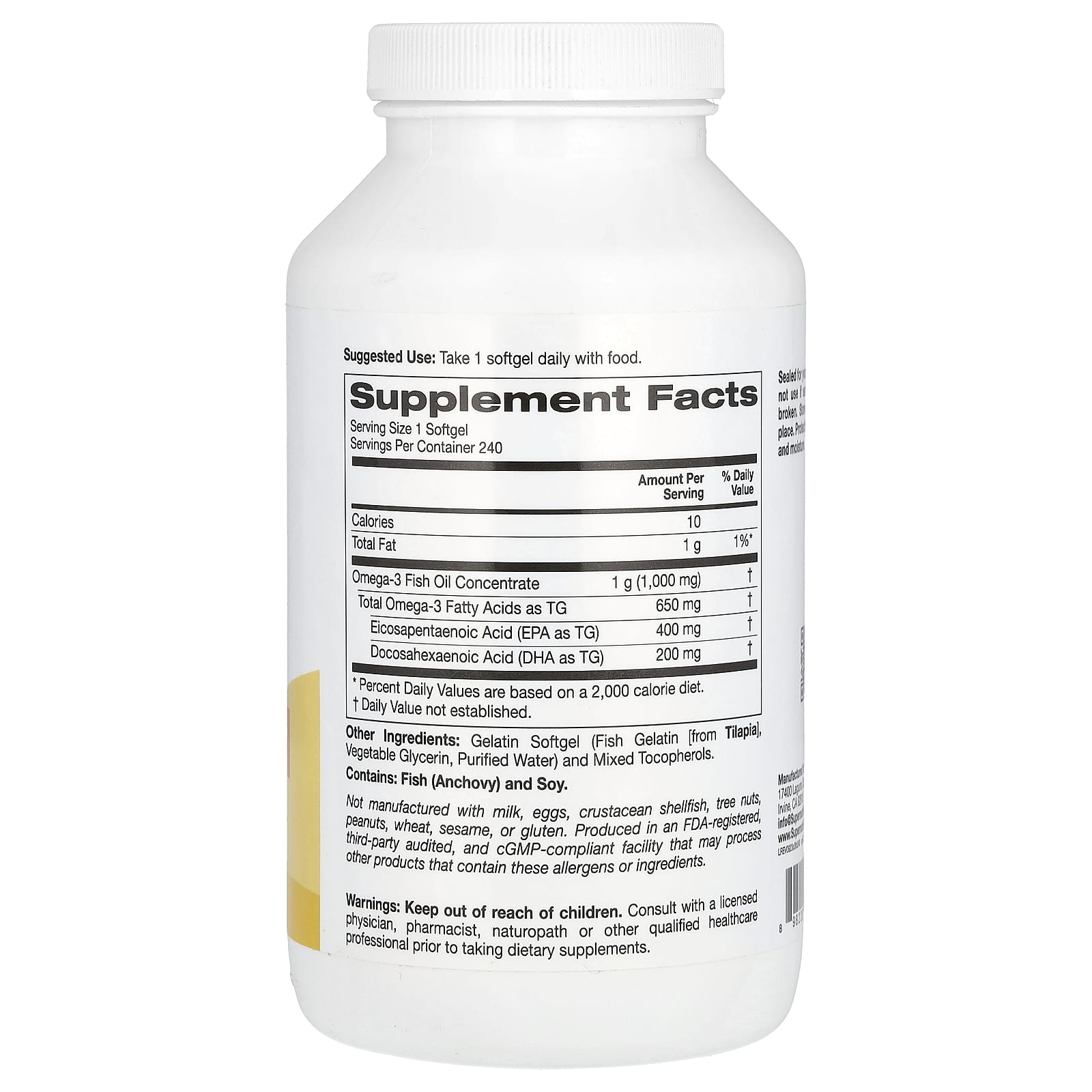 Omega-3 Supplements, Super Nutrition, 1000mg Fish Oil, 240 Softgels - Image 2