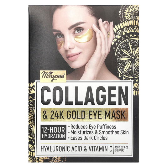 MaryAnn Organics, Collagen & 24K Gold Eye Mask, 16 Pairs - Image 1