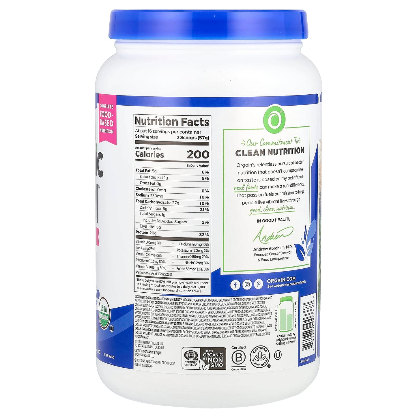 Orgain, Organic Meal™, On-The-Go Nutrition Shake Powder, Vanilla Bean, 2.01 lb (912 g) - Image 2