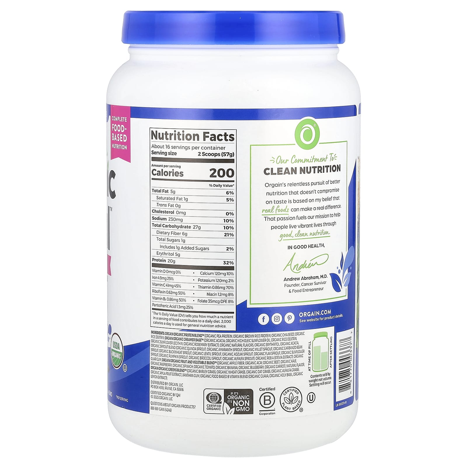 Orgain, Organic Meal™, On-The-Go Nutrition Shake Powder, Vanilla Bean, 2.01 lb (912 g) - Image 2