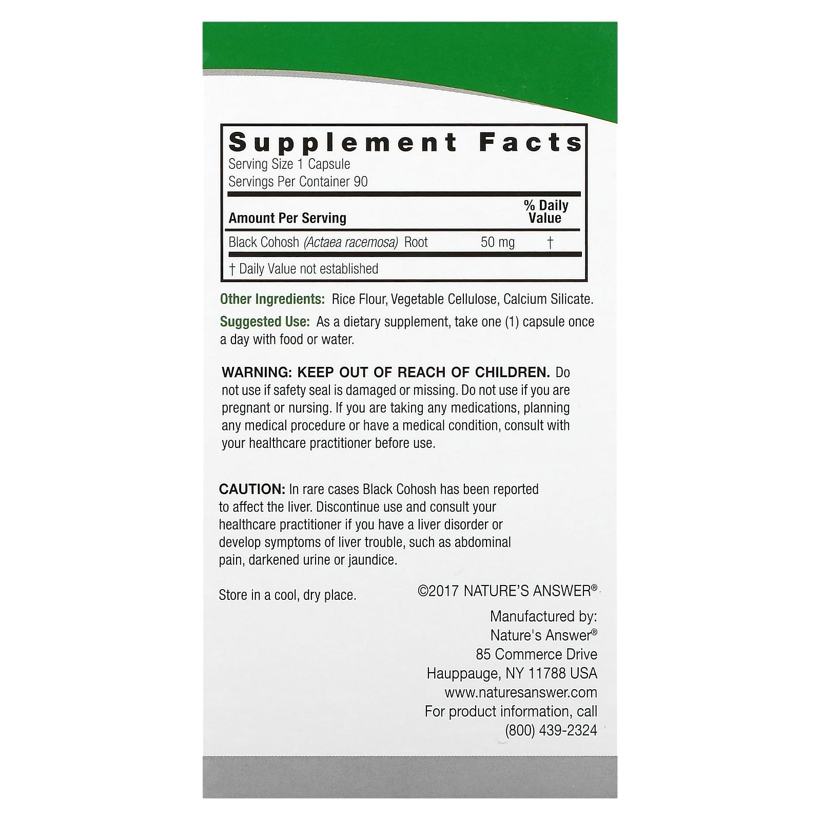 Nature's Answer, Black Cohosh, Full Spectrum Herb, 50 mg, 90 Vegetarian Capsules - Image 2