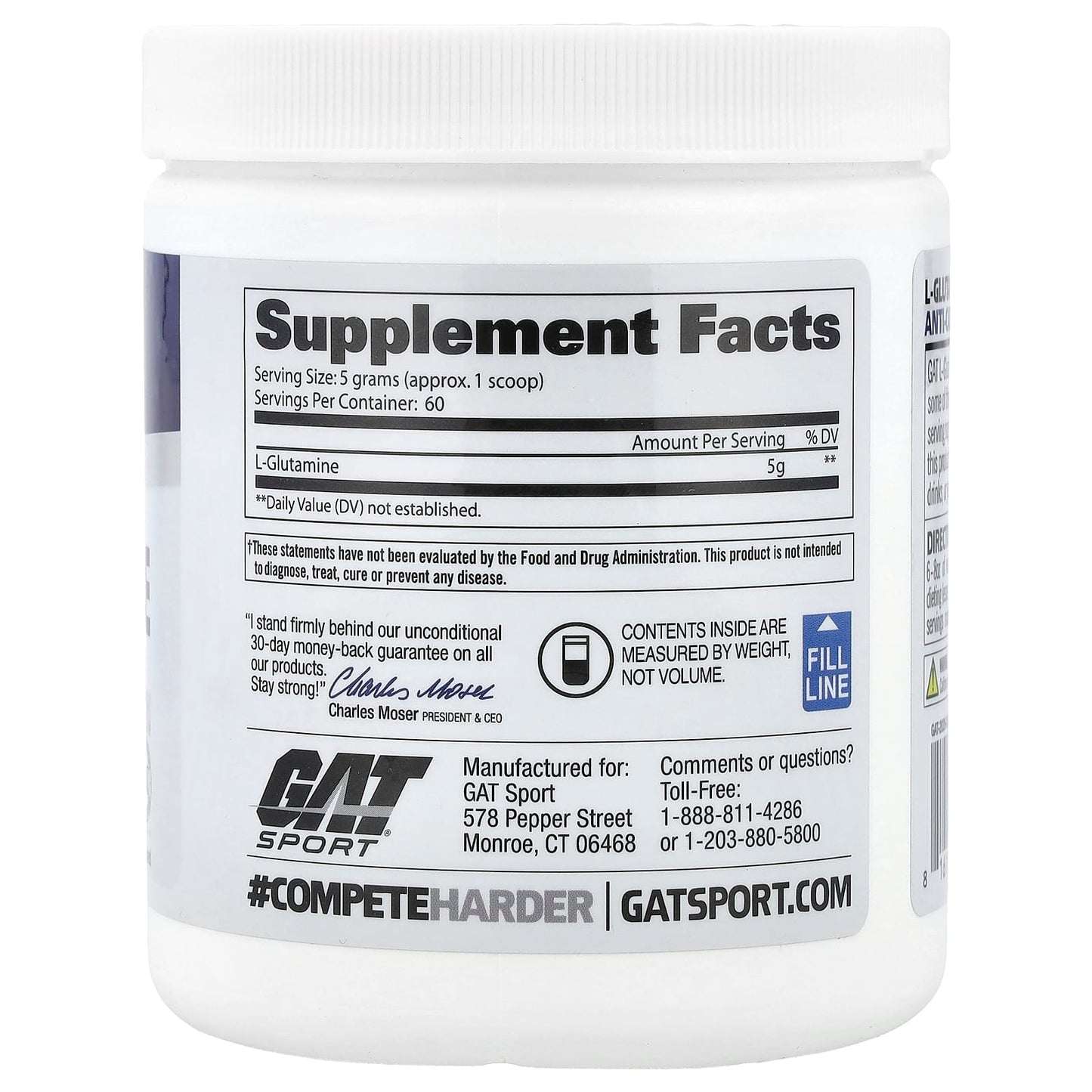 GAT L-Glutamine, Unflavored, 10.58 oz (300 g) - Supports Muscle Recovery - Image 2