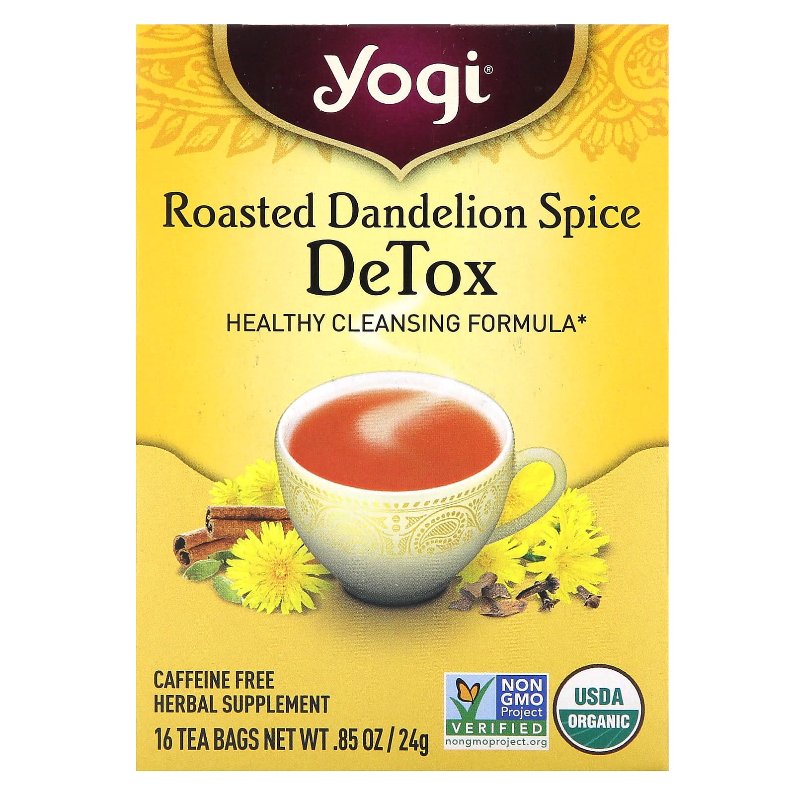 Yogi Tea, Detox, Roasted Dandelion Spice, Caffeine Free, 16 Tea Bags, 0.85 oz (24 g) - Image 1