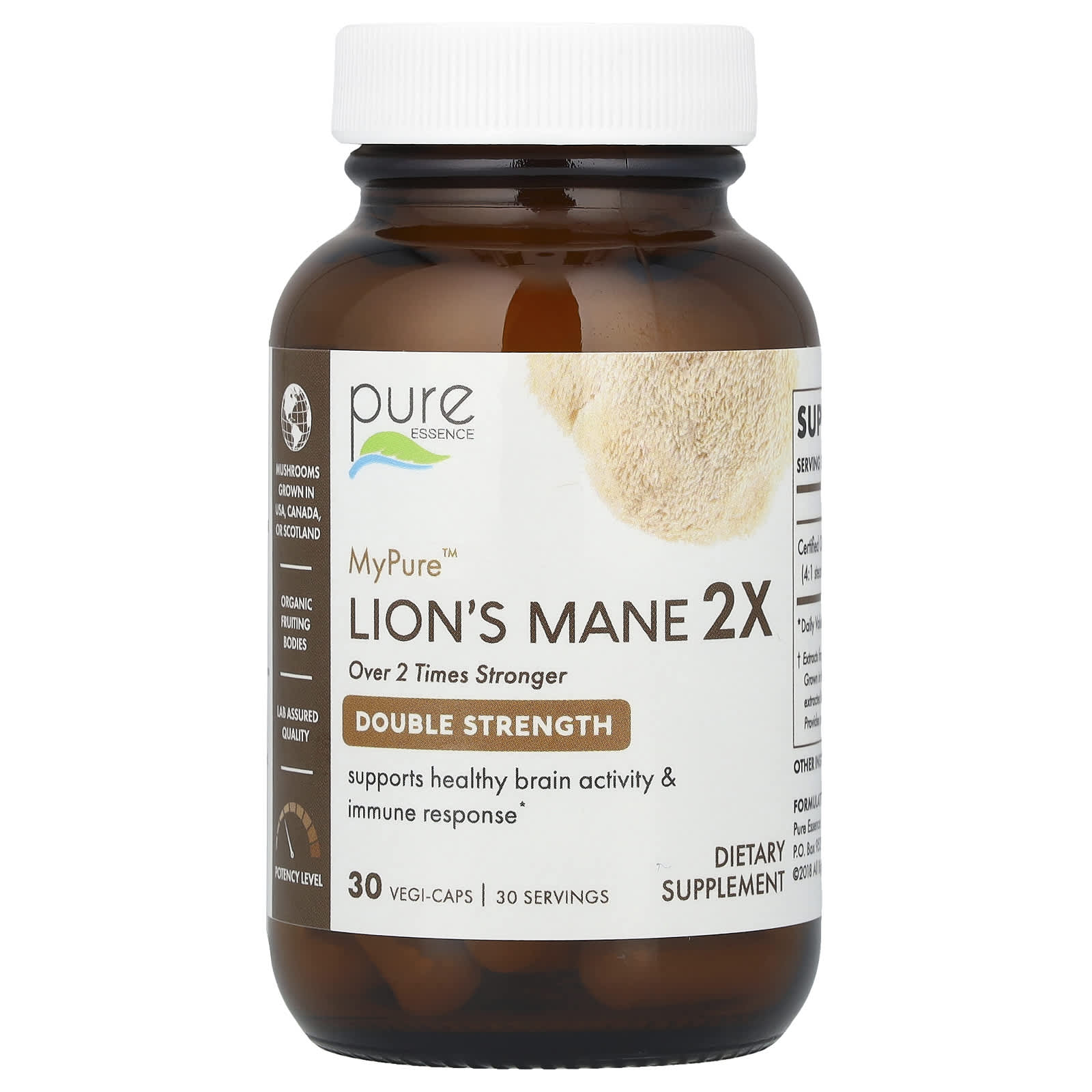 Pure Essence, MyPure™, Lion's Mane 2X, Double Strength, 500 mg, 30 Vegi-Caps - Image 1