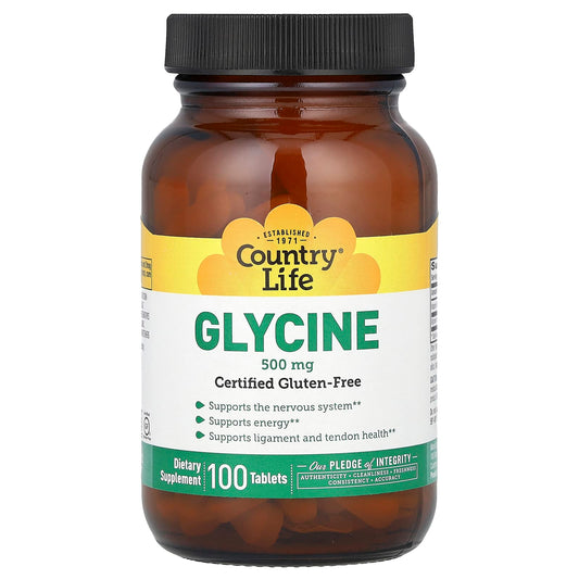 Country Life Glycine 500mg, 100 Tablets - Nervous System & Energy Support - Image 1