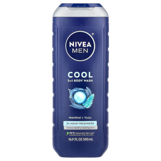 Nivea, Men, Cool 3 in 1 Body Wash, Menthol & Yuzu, 16.9 fl oz (500 ml) - Image 1