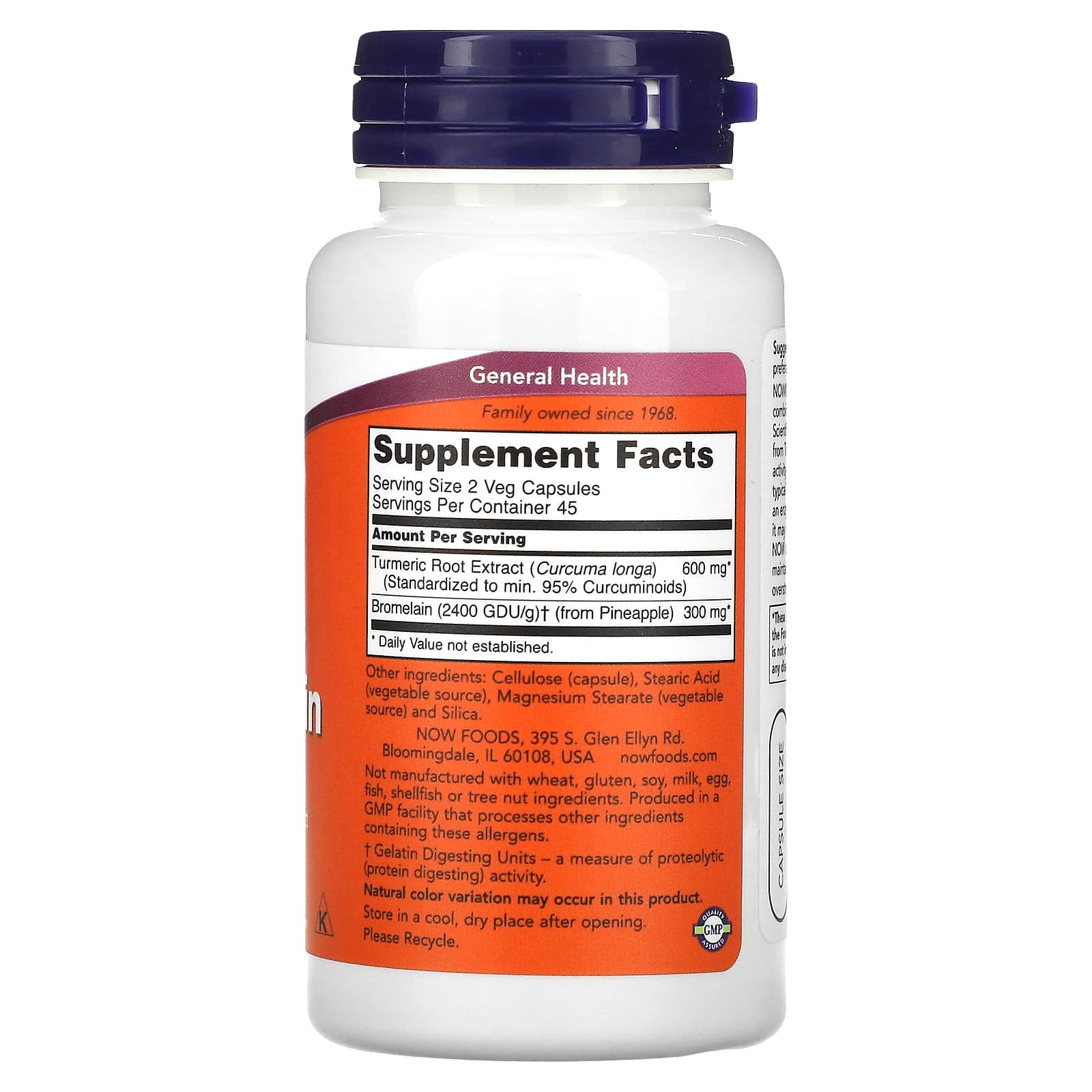 NOW Foods, Turmeric & Bromelain, 90 Veg Capsules - Image 2