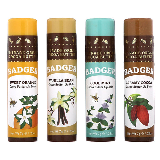 Badger Organic Cocoa Butter Lip Balms, 4 Pack - Natural Moisturizer - Image 1