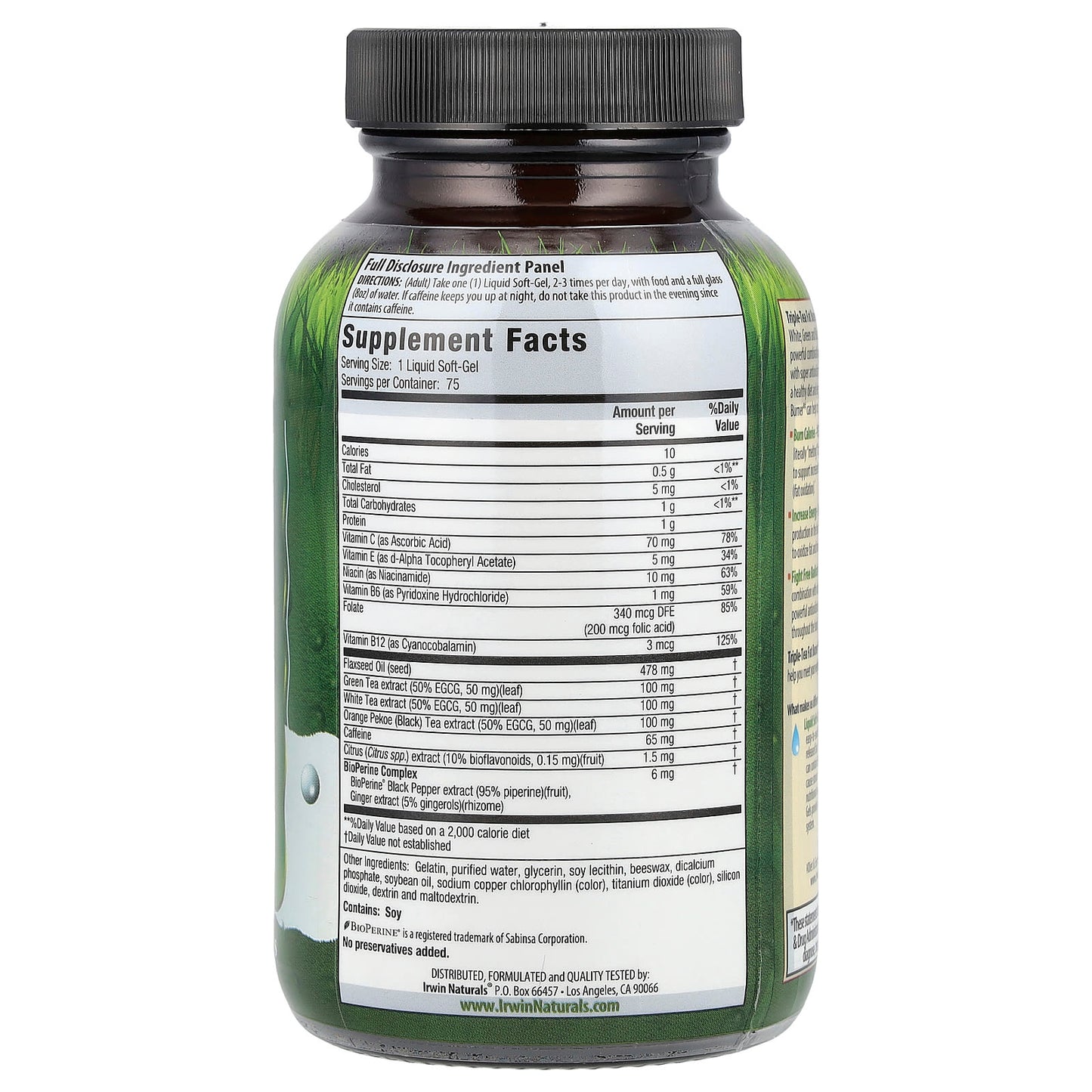 Irwin Naturals, Triple-Tea Fat Burner®, 75 Liquid Softgels