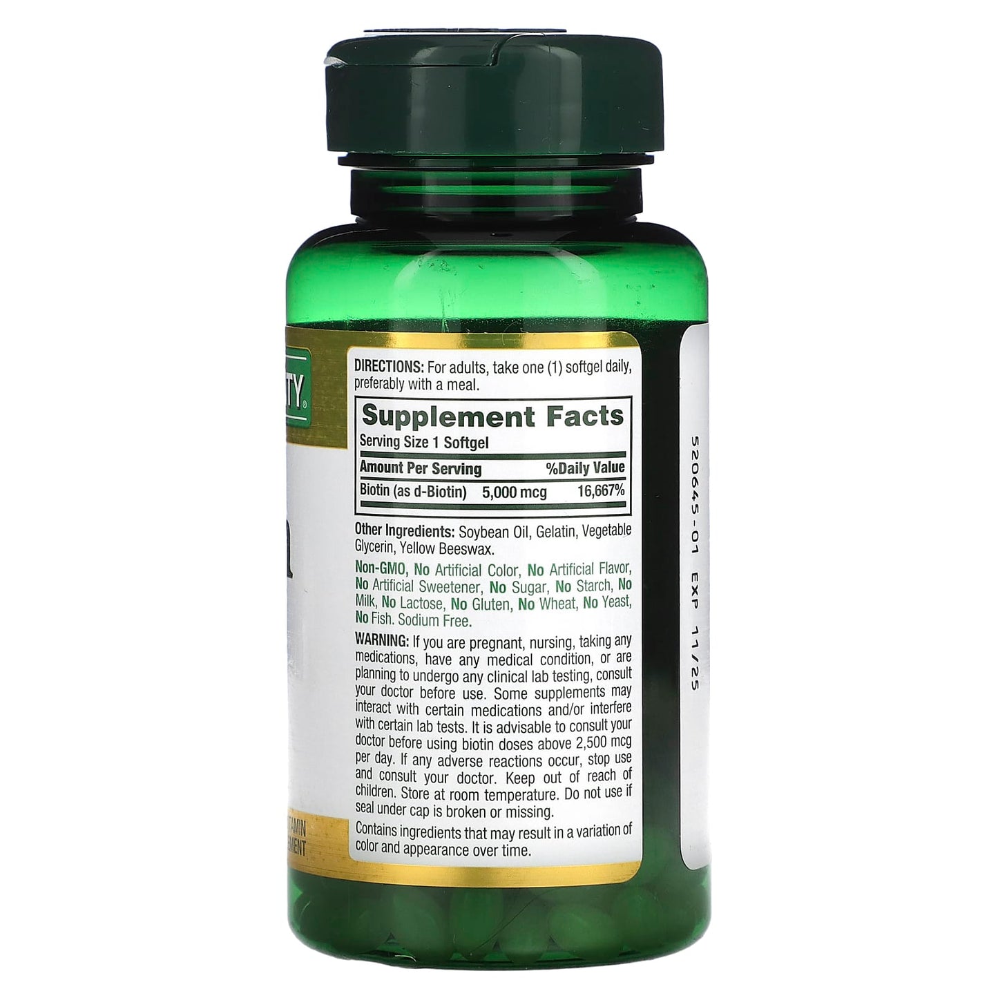 Nature's Bounty, Biotin, 5,000 mcg, 72 Rapid Release Softgels - Image 2