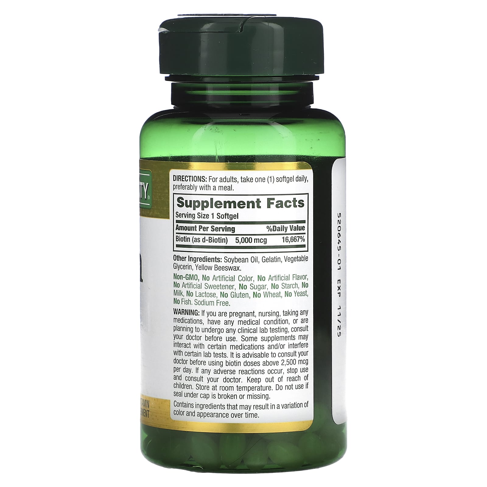 Nature's Bounty, Biotin, 5,000 mcg, 72 Rapid Release Softgels - Image 2