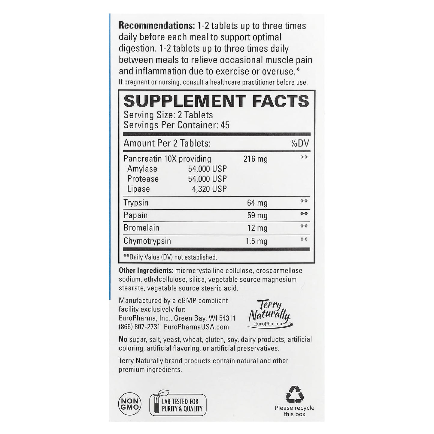 Terry Naturally, Clinical Digestive Enzymes , 90 Tablets - Image 2