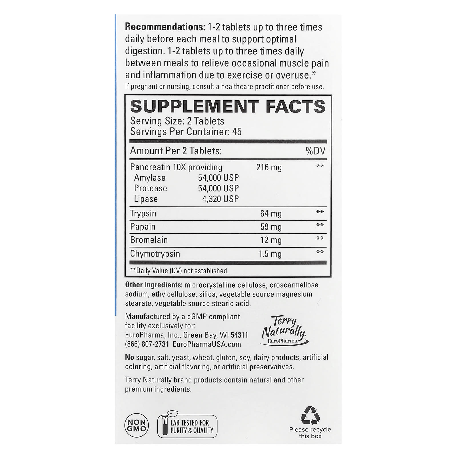 Terry Naturally, Clinical Digestive Enzymes , 90 Tablets - Image 2